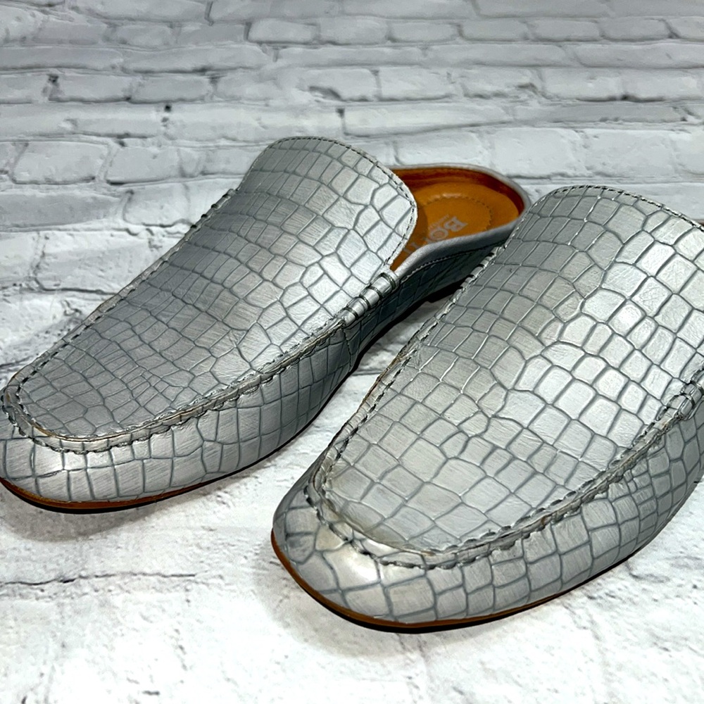 Born Capricorn Mules Croc Embossed Leather Slip-on Loafers - Gray/Grey - Size 10 - Picture 12 of 14